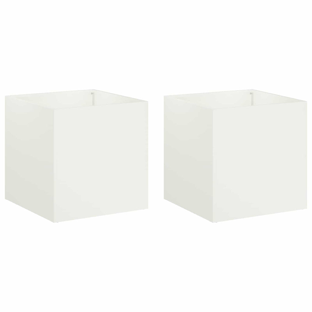 vidaXL Doniczka ogrodowa 2 szt. Biały 35 x 35 x 35 cm Stal zimnogięta