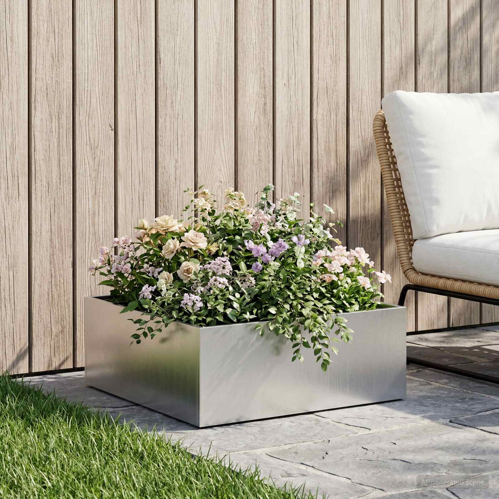 vidaXL Doniczka ogrodowa srebrny 60 x 60 x 20 cm Stal nierdzewna