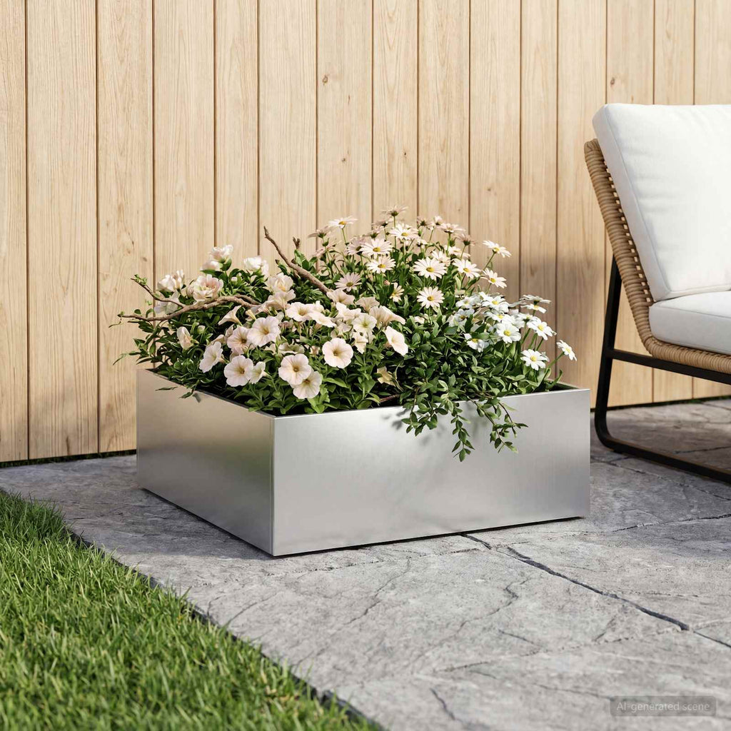 vidaXL Doniczka ogrodowa srebrny 60 x 60 x 20 cm Stal ocynkowana
