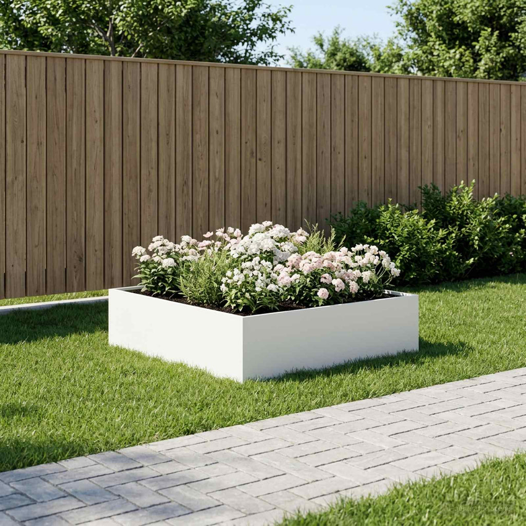 vidaXL Doniczka ogrodowa Biały 100 x 100 x 30 cm Stal zimnogięta