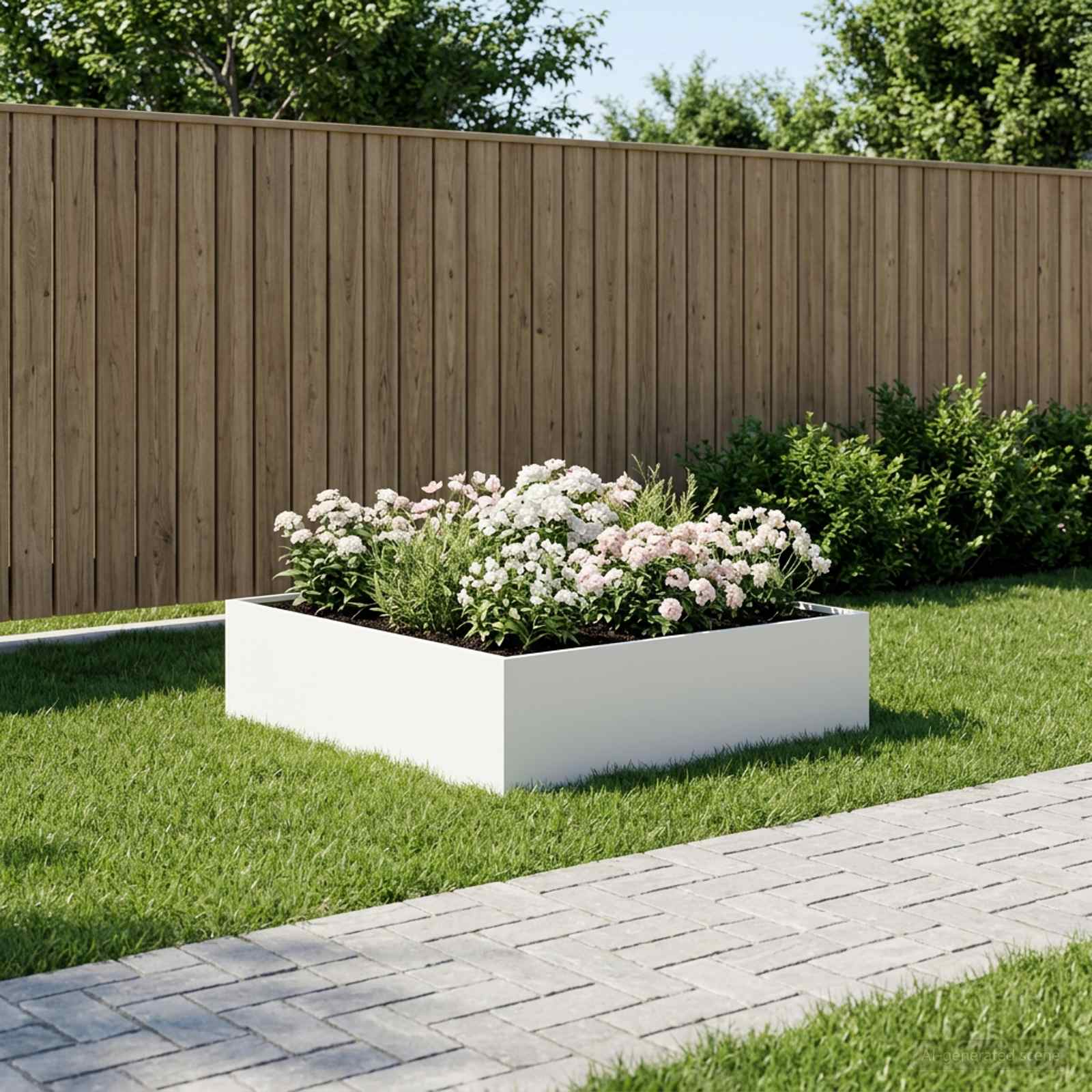 vidaXL Doniczka ogrodowa Biały 100 x 100 x 30 cm Stal zimnogięta