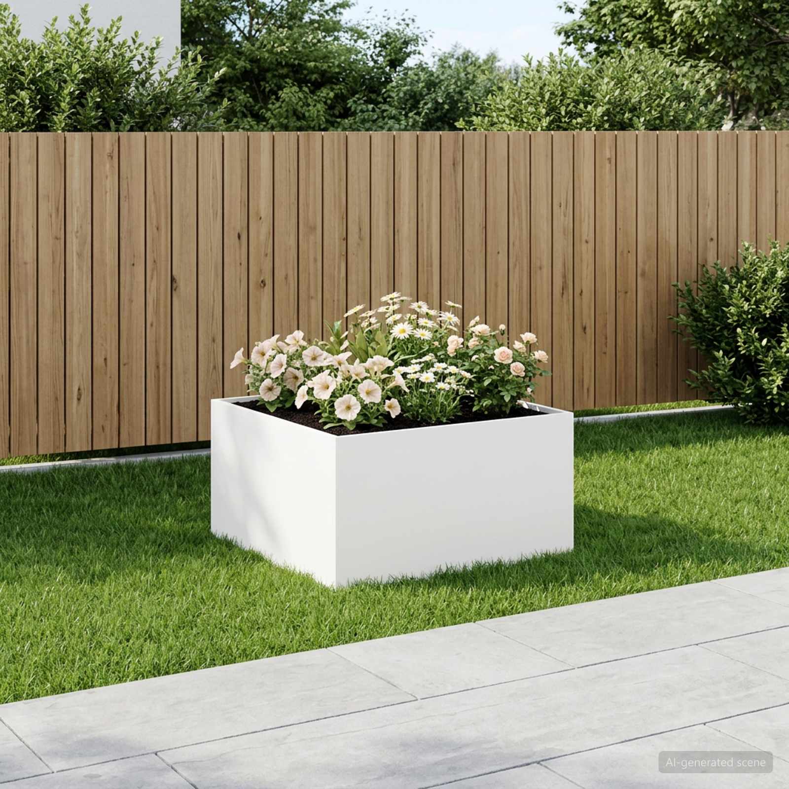 vidaXL Doniczka ogrodowa Biały 100 x 100 x 40 cm Stal zimnogięta