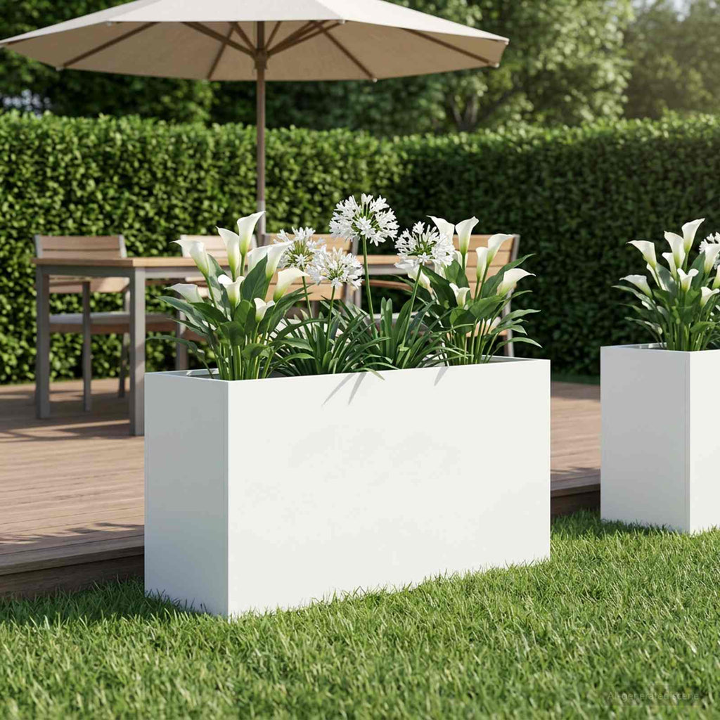vidaXL Doniczka ogrodowa Biały 100 x 30 x 50 cm Stal zimnogięta