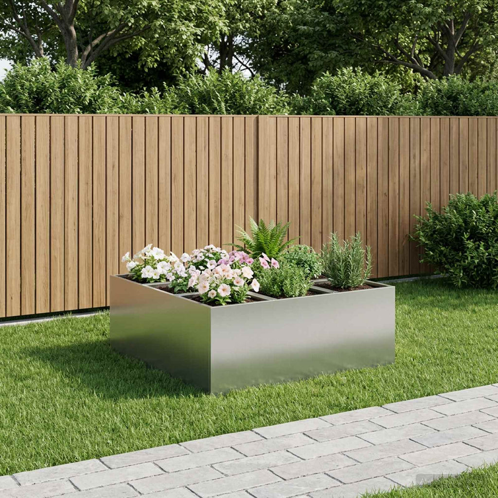 vidaXL Doniczka ogrodowa srebrny 100 x 100 x 20 cm Stal ocynkowana