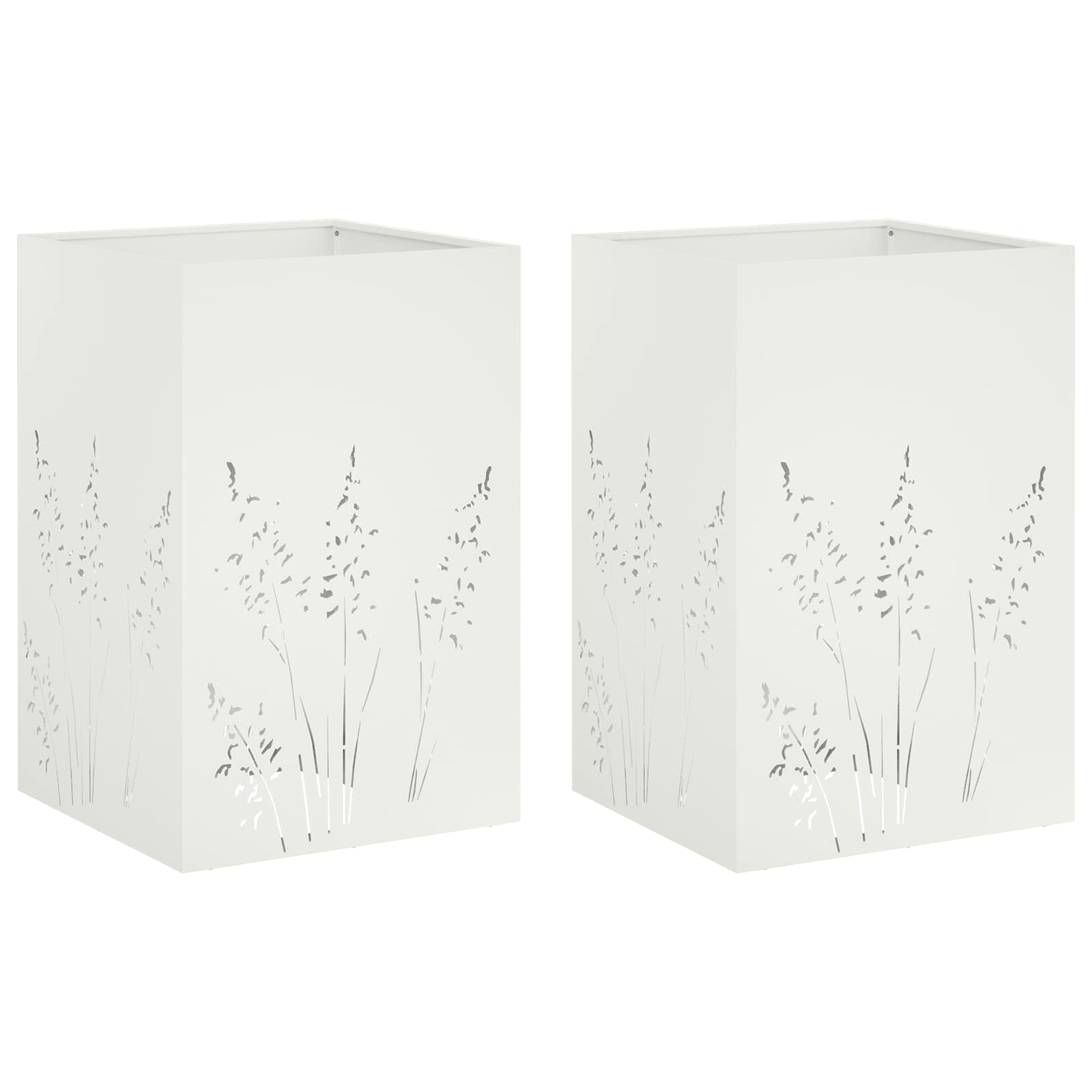 vidaXL Doniczka ogrodowa 2 szt. Biały 50 x 50 x 75 cm Stal zimnogięta