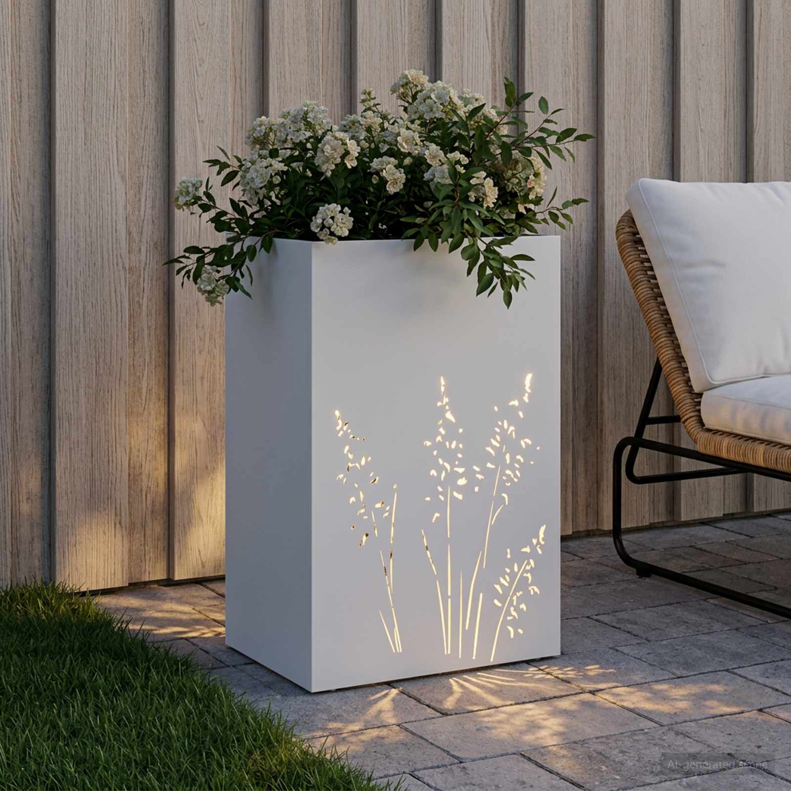vidaXL Doniczka ogrodowa Biały 50 x 30 x 75 cm Stal zimnogięta