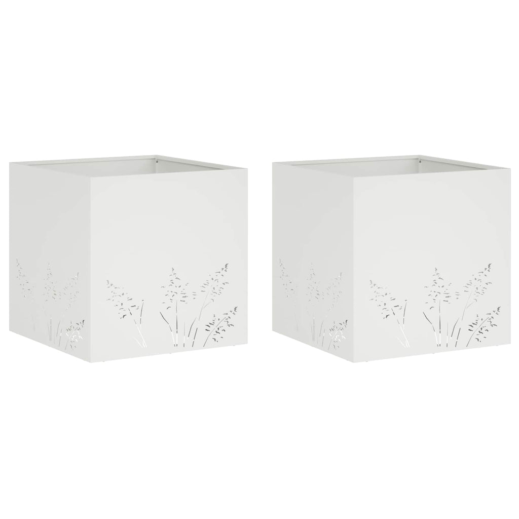 vidaXL Doniczka ogrodowa 2 szt. Biały 50 x 50 x 49 cm Stal zimnogięta