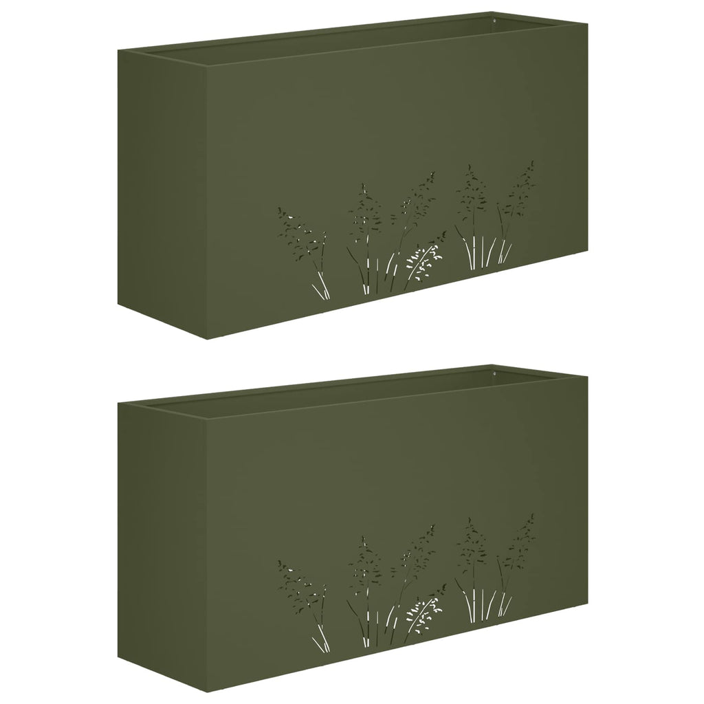 vidaXL Doniczka ogrodowa 2 szt. Oliwkowy zielony 100 x 20 x 49 cm