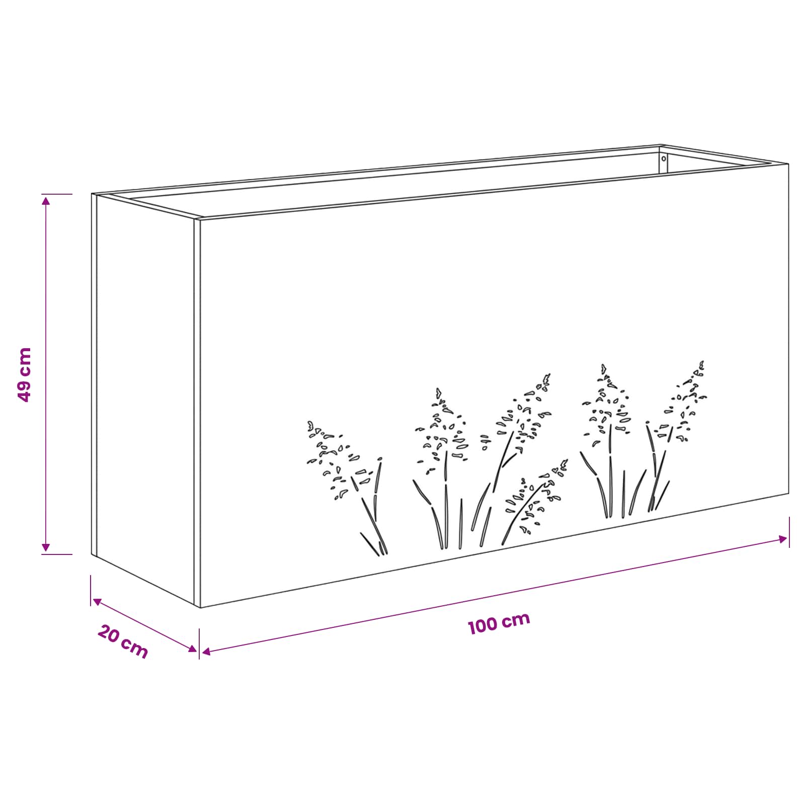 vidaXL Doniczka ogrodowa srebrny 100 x 20 x 49 cm Stal nierdzewna