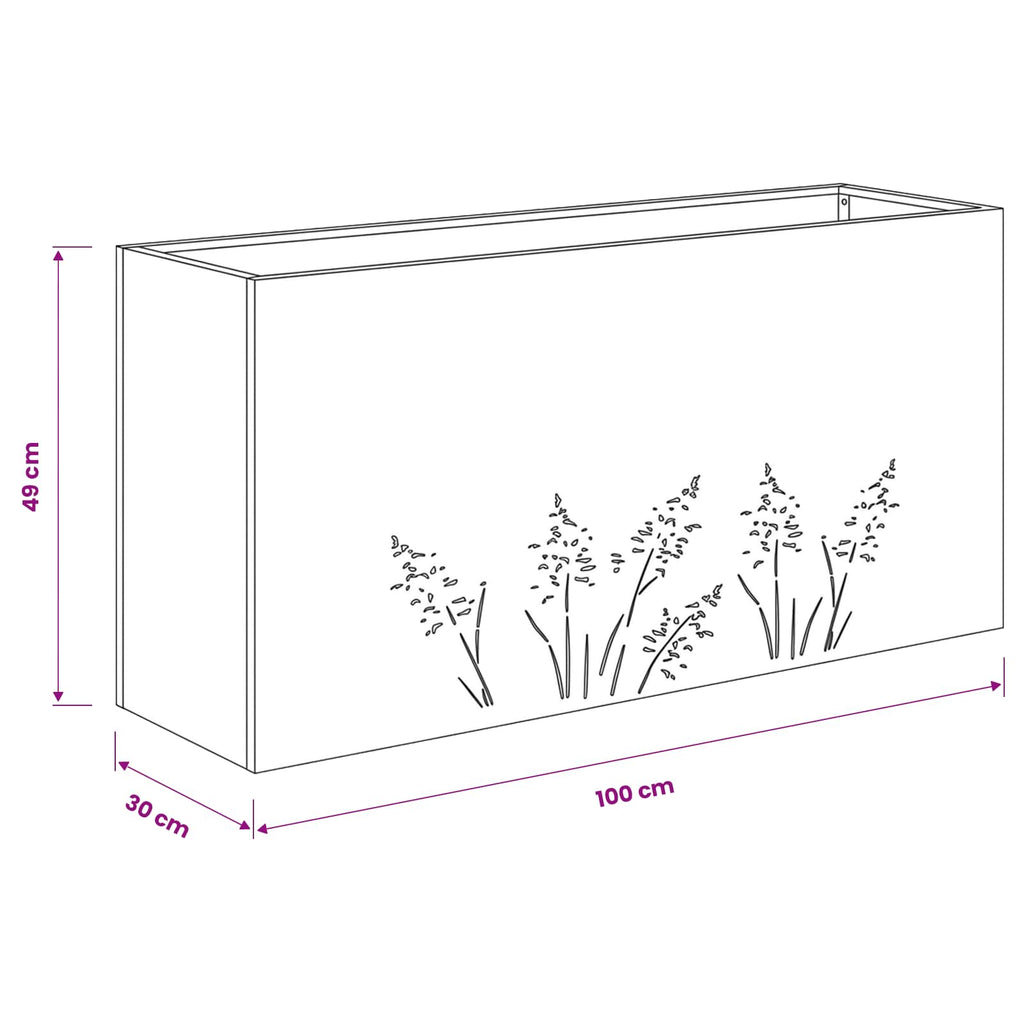 vidaXL Doniczka ogrodowa Czarny 100 x 30 x 49 cm Stal zimnogięta