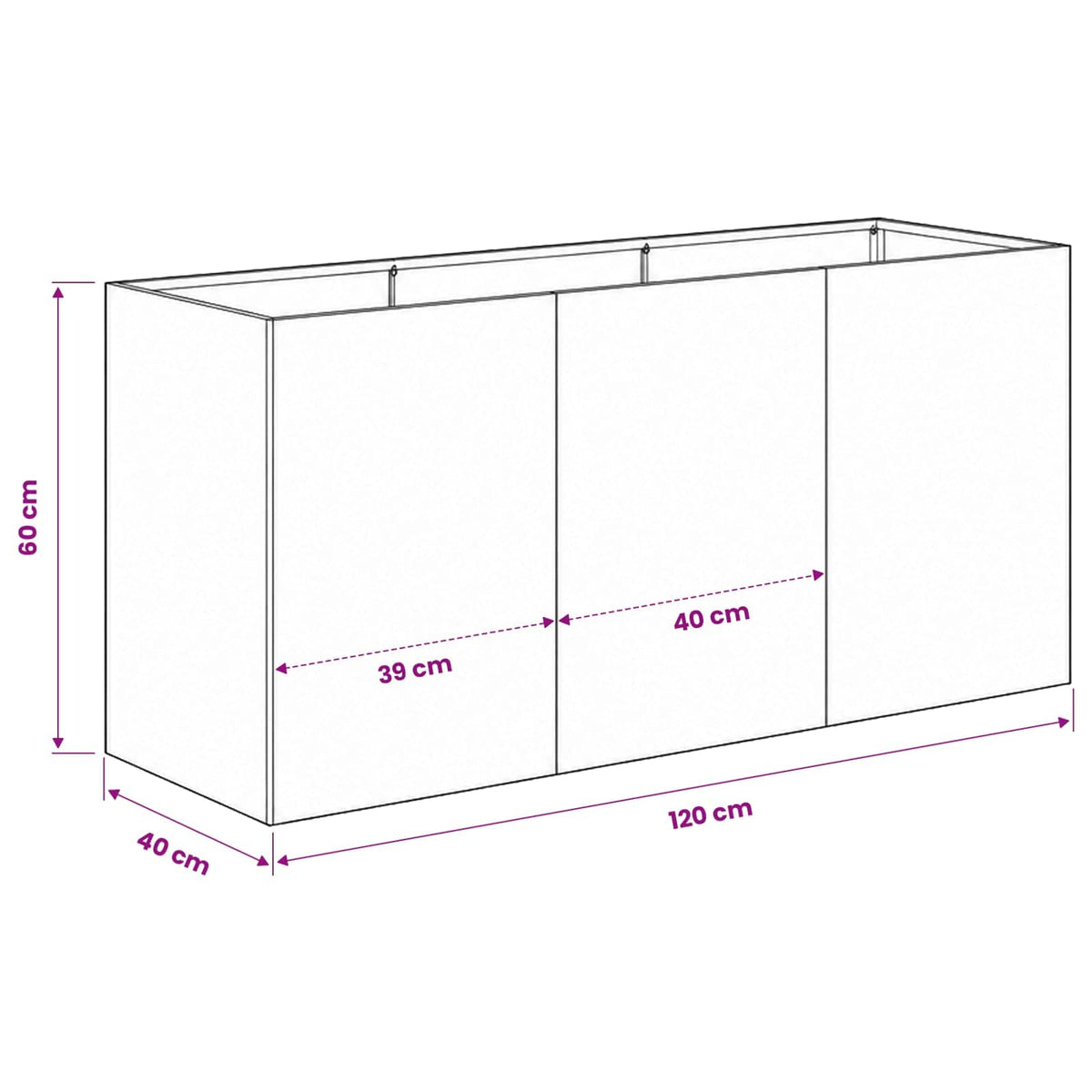 vidaXL Doniczka ogrodowa Biały 120 x 40 x 60 cm Stal zimnogięta