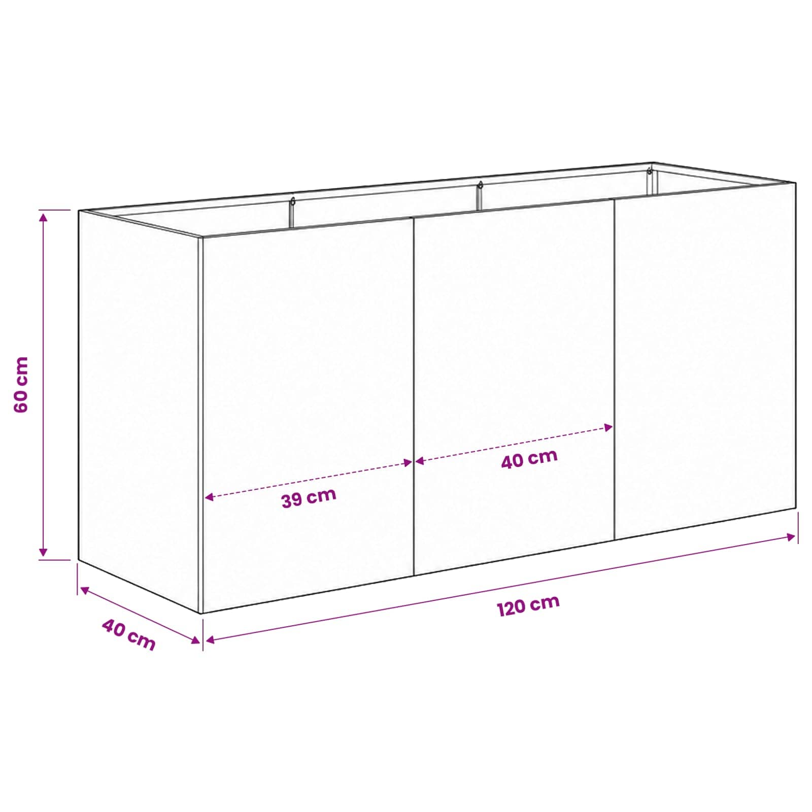 vidaXL Doniczka ogrodowa srebrny 120 x 40 x 60 cm Stal ocynkowana