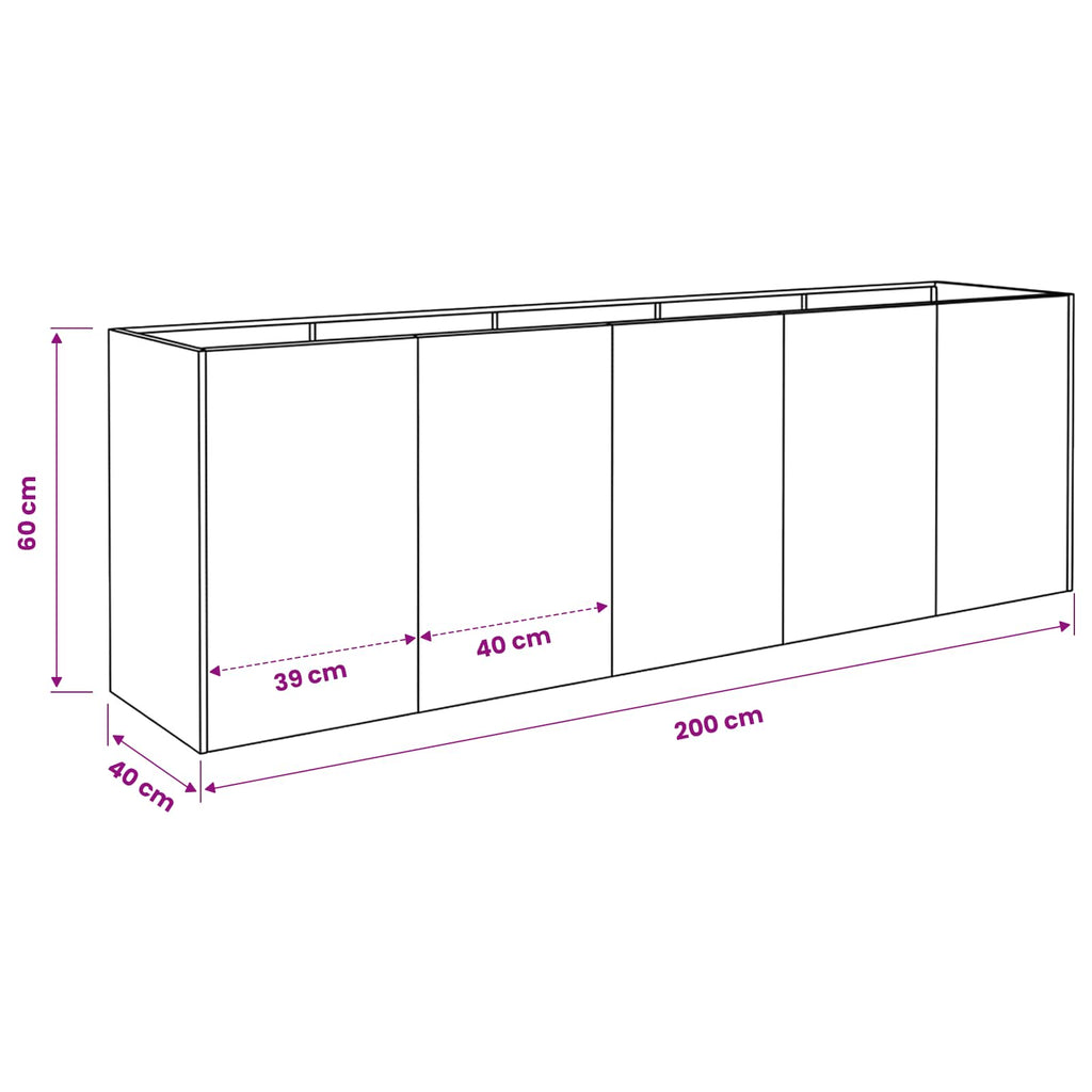 vidaXL Doniczka ogrodowa srebrny 200 x 40 x 60 cm Stal nierdzewna