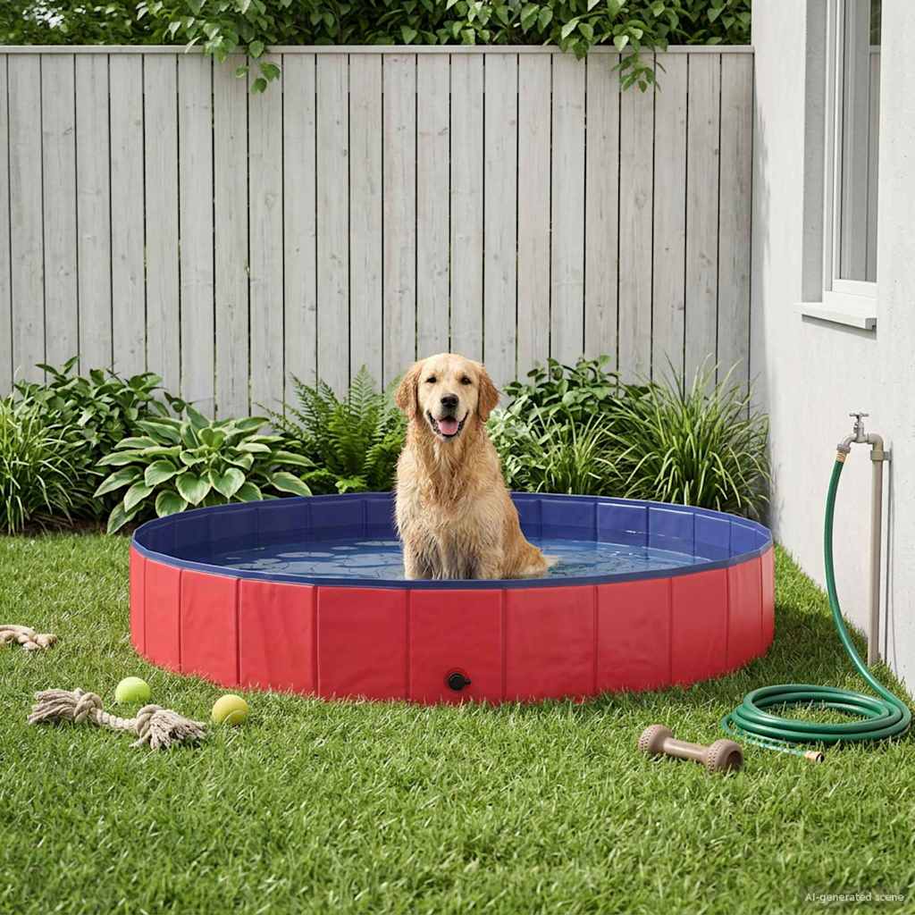 vidaXL Basen dla Psów czerwony Ø200 x 30 cm Gruby PVC