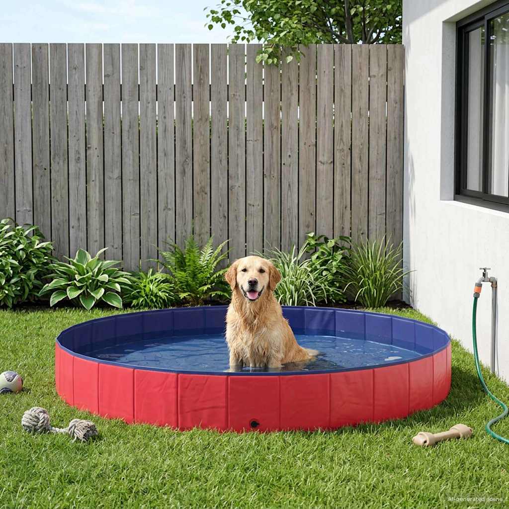 vidaXL Basen dla Psów czerwony Ø300 x 38 cm Gruby PVC