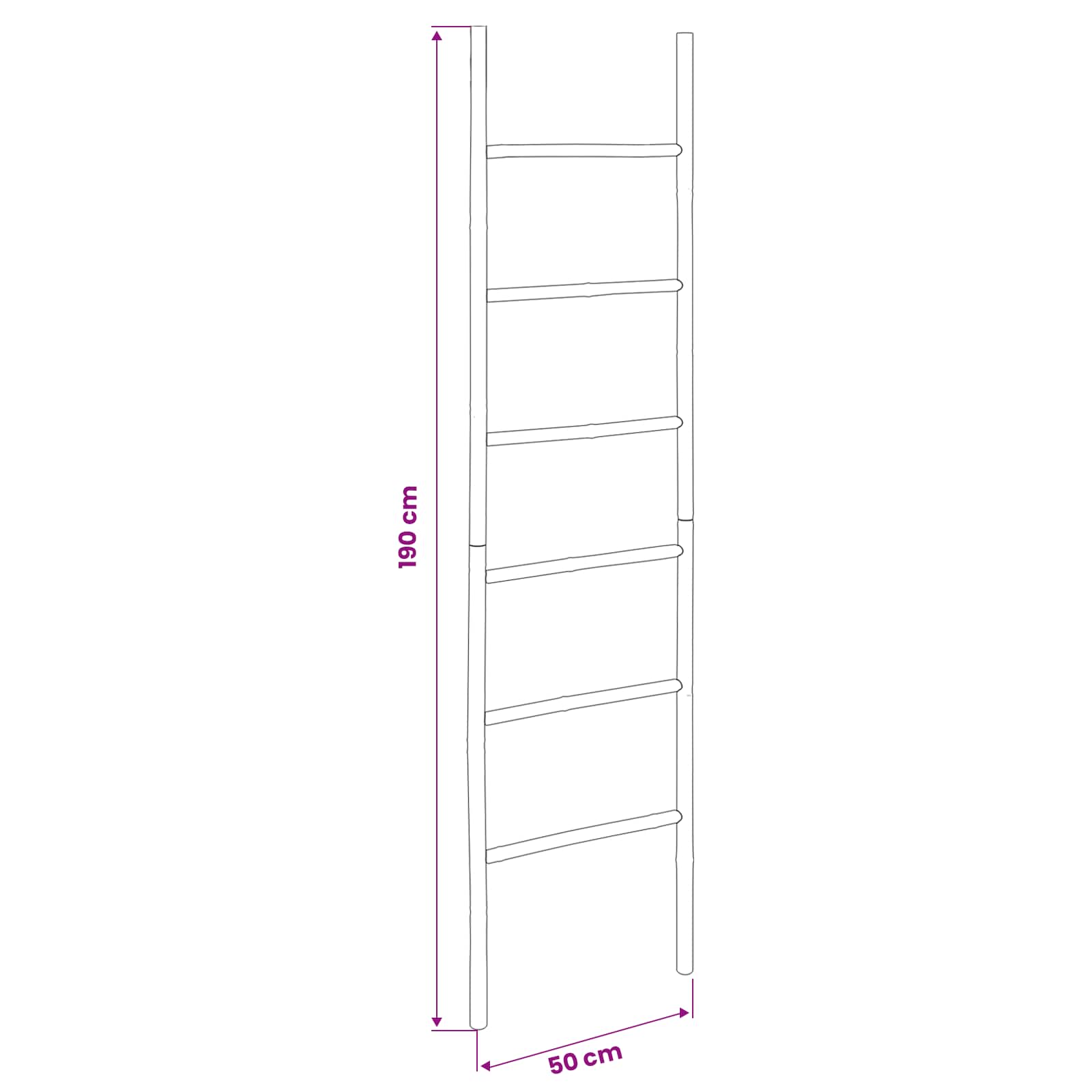 vidaXL Drabina na Koc Czarny 50 x 190 cm Bambus