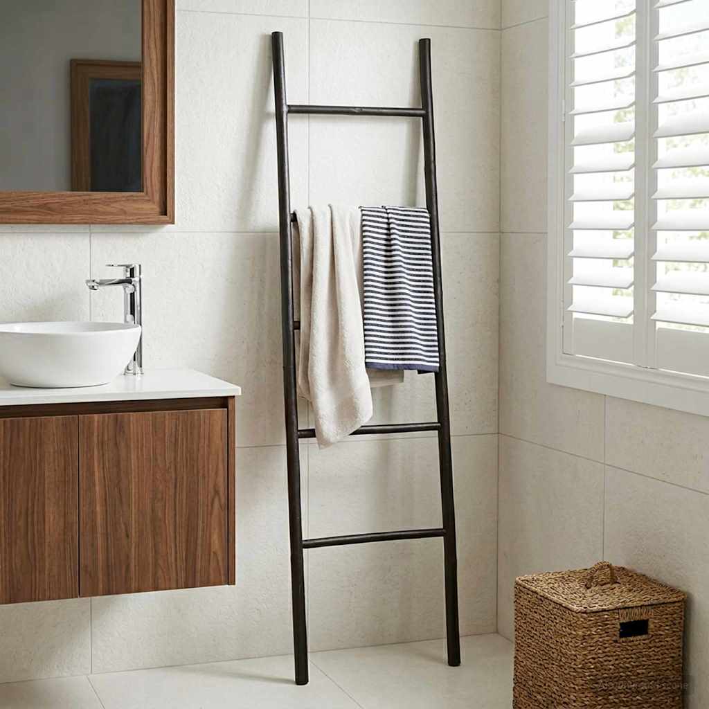 vidaXL Drabina na Koc Czarny 40 x 150 cm Bambus