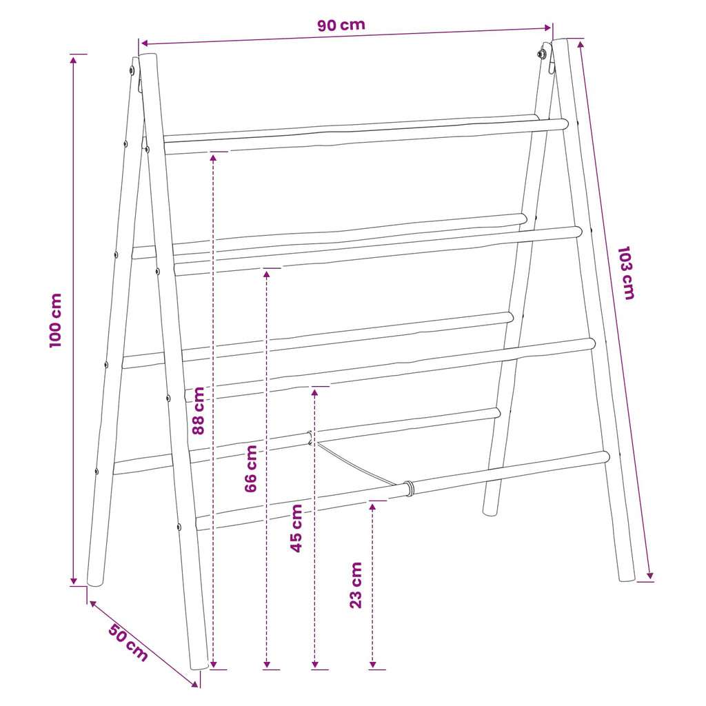 vidaXL Dwustronna drabina na koc Czarny 90 x 50 x 100 cm Bambus