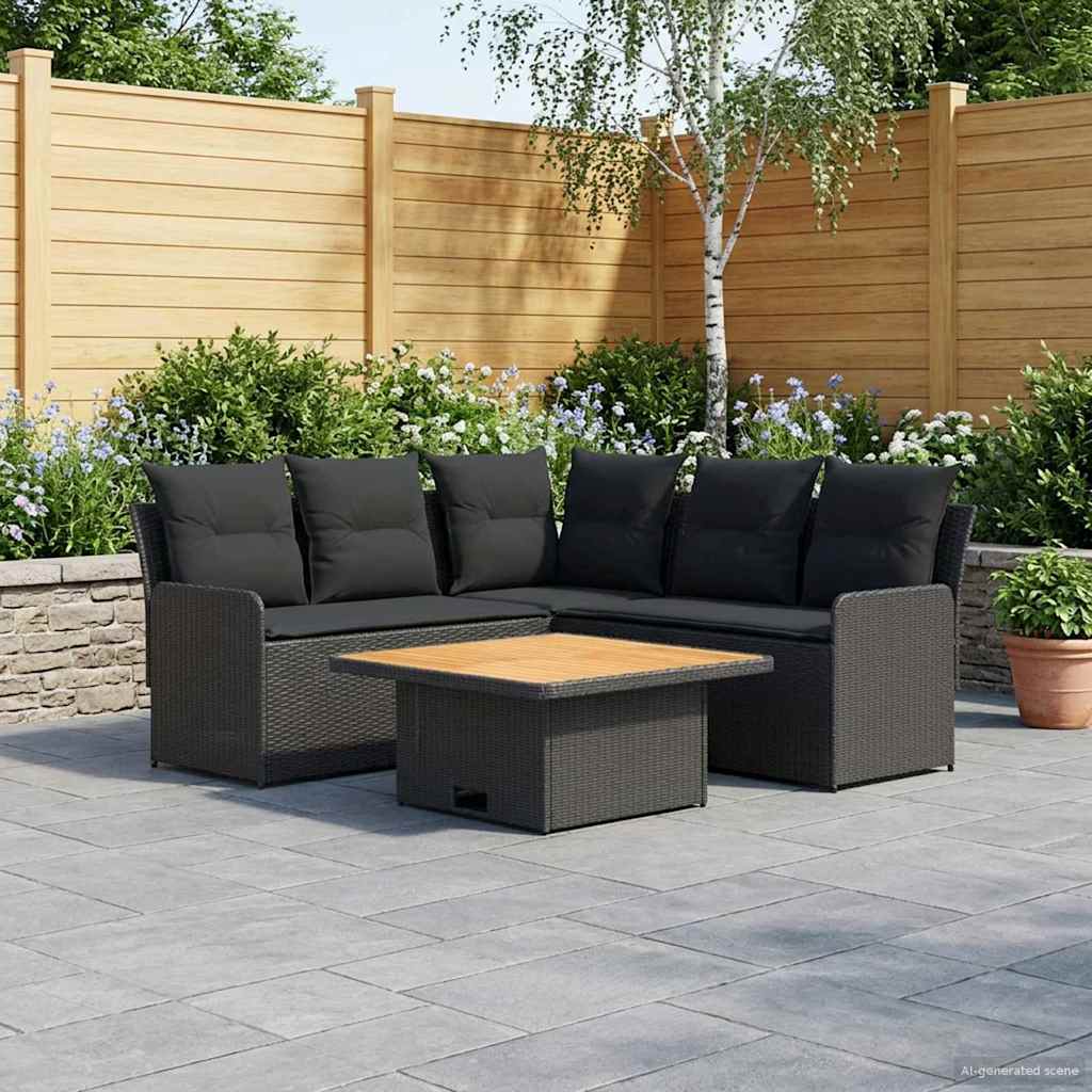 vidaXL Zestawy mebli z poduszką 4 pcs Czarny Rattan PE