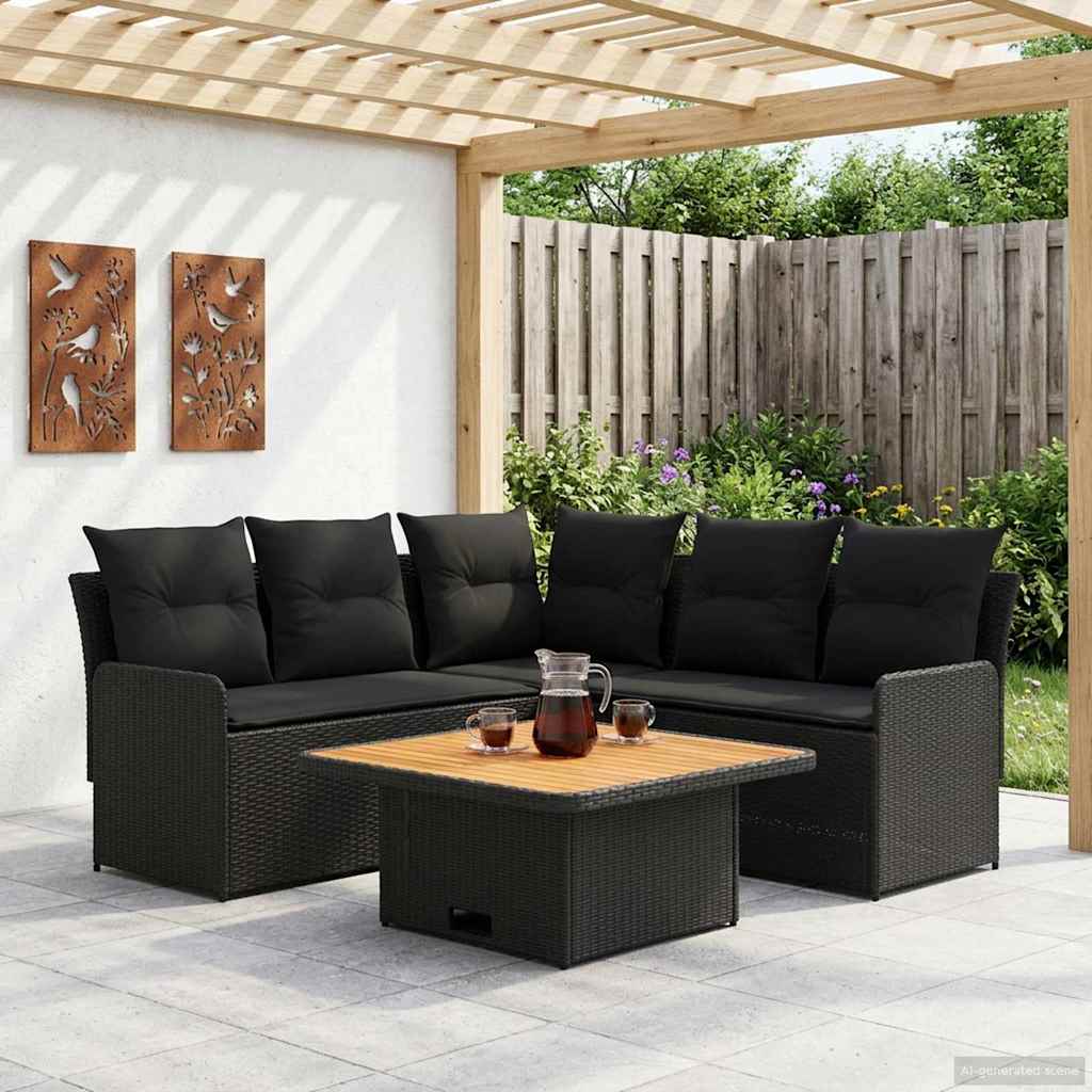 vidaXL Zestawy mebli z poduszką 4 pcs Czarny Rattan PE