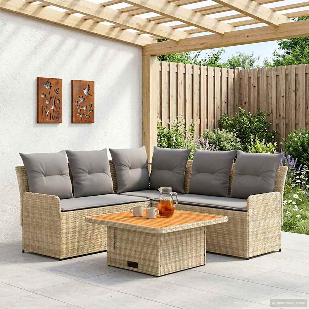 vidaXL Zestawy mebli z poduszką 4 pcs Beżowy i jasnoszary Rattan PE