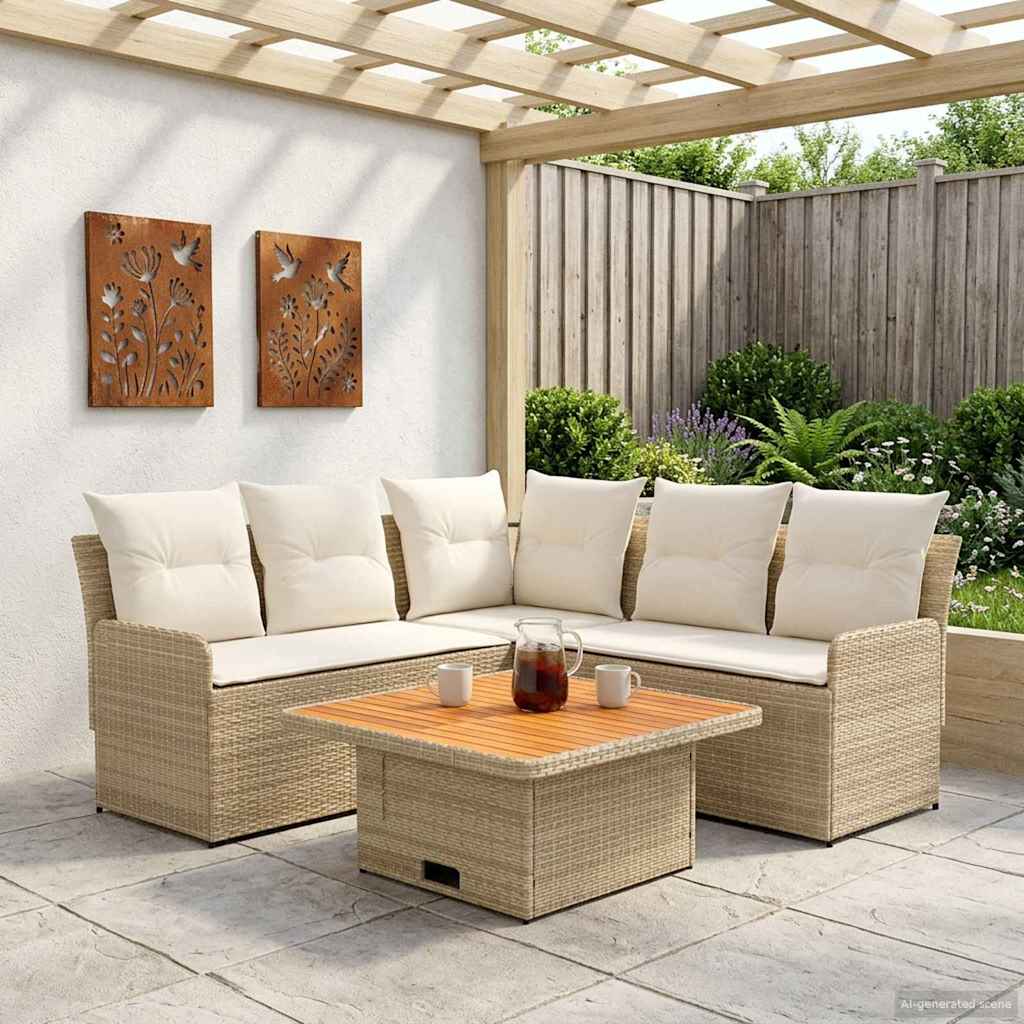 vidaXL Zestawy mebli z poduszką 4 pcs Beżowy i kremowy Rattan PE