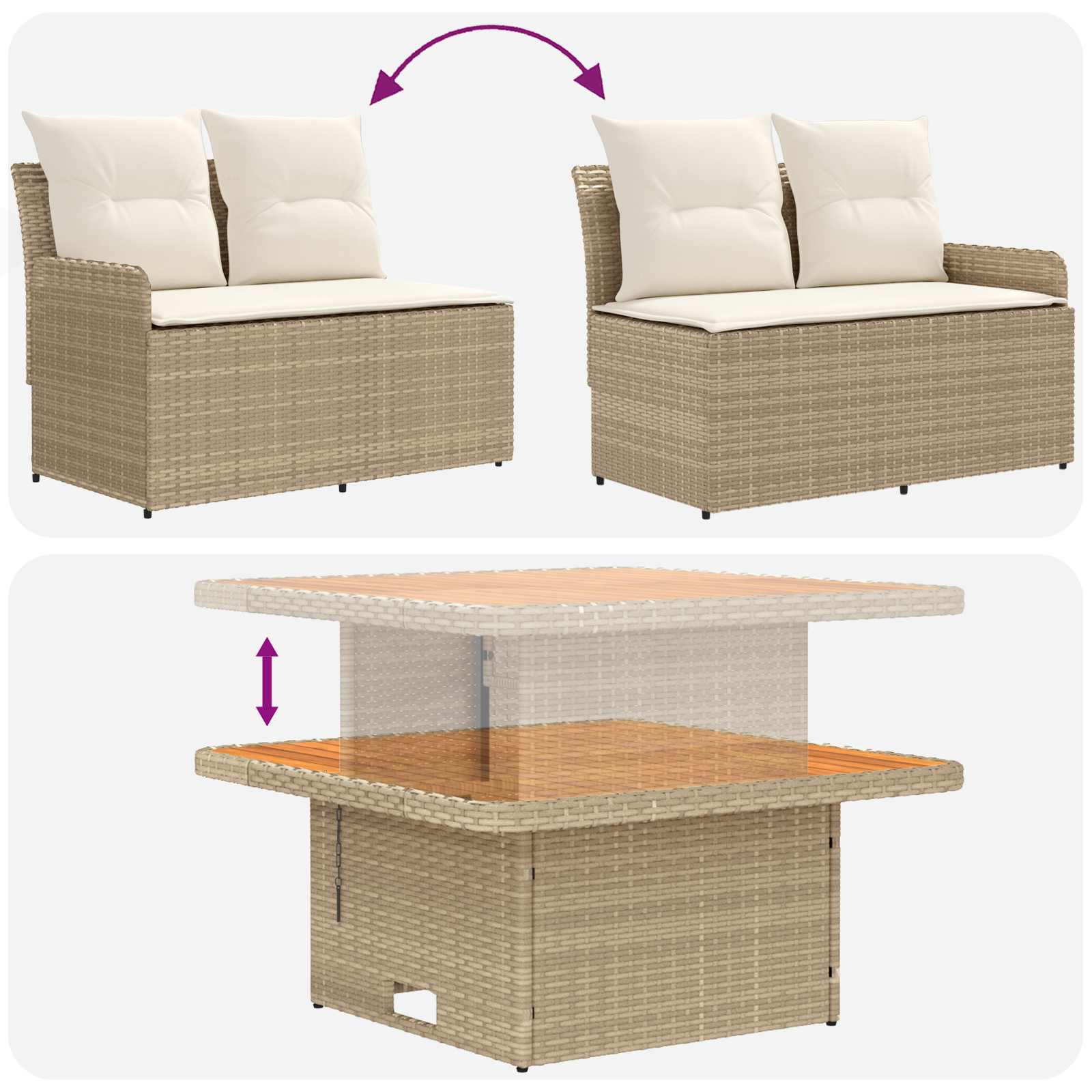 vidaXL Zestawy mebli z poduszką 4 pcs Beżowy i kremowy Rattan PE