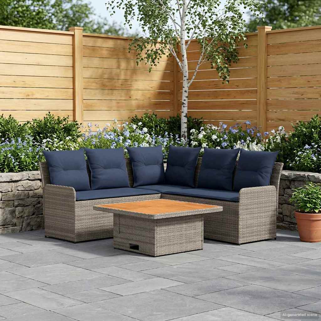 vidaXL Zestawy mebli z poduszką 4 pcs Szary i granatowy Rattan PE