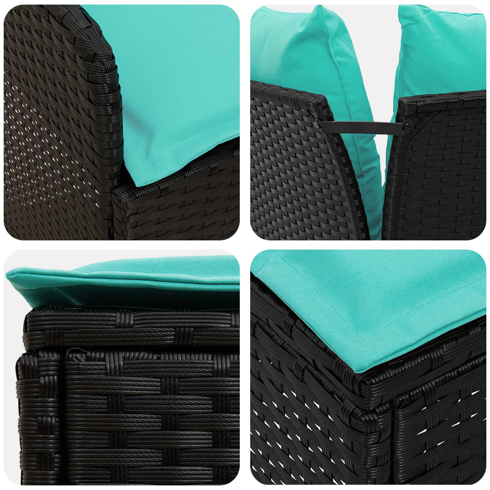 vidaXL Zestawy mebli z poduszką 4 pcs Czarny i Turkusowy Rattan PE