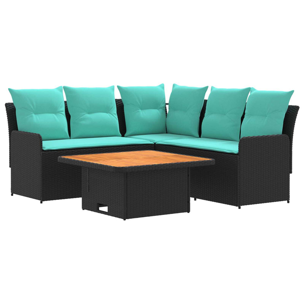 vidaXL Zestawy mebli z poduszką 4 pcs Czarny i Turkusowy Rattan PE