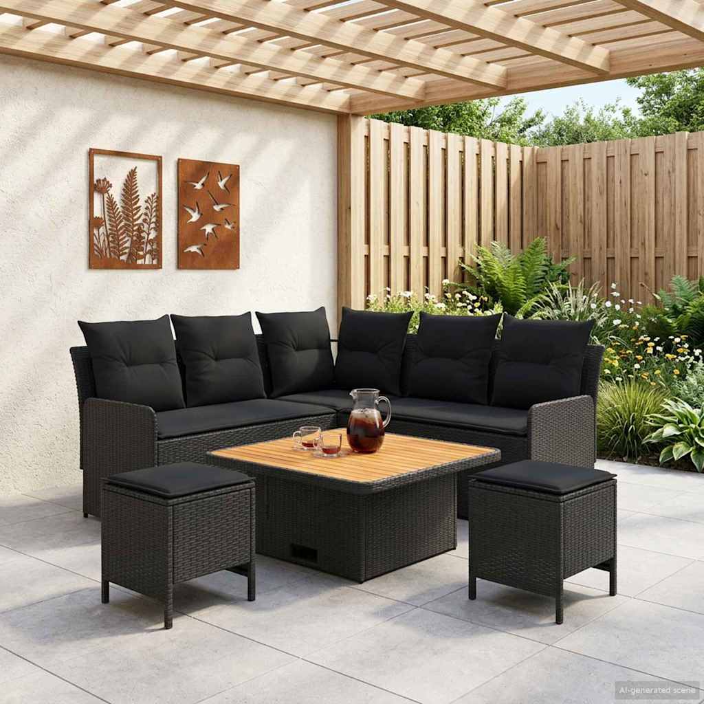 vidaXL Zestawy mebli z poduszką 6 pcs Czarny Rattan PE