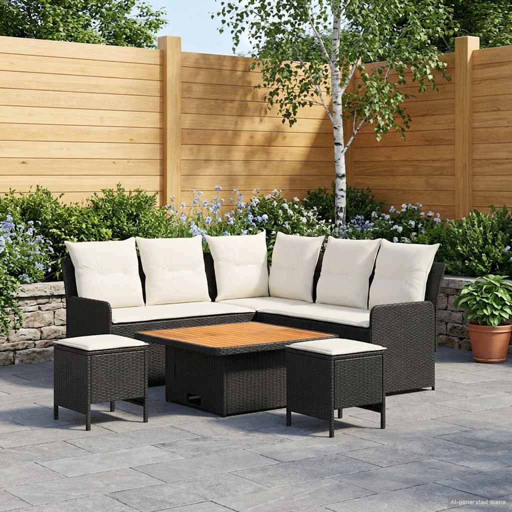 vidaXL Zestawy mebli z poduszką 6 pcs Czarny i kremowy Rattan PE