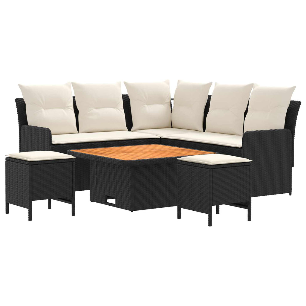 vidaXL Zestawy mebli z poduszką 6 pcs Czarny i kremowy Rattan PE