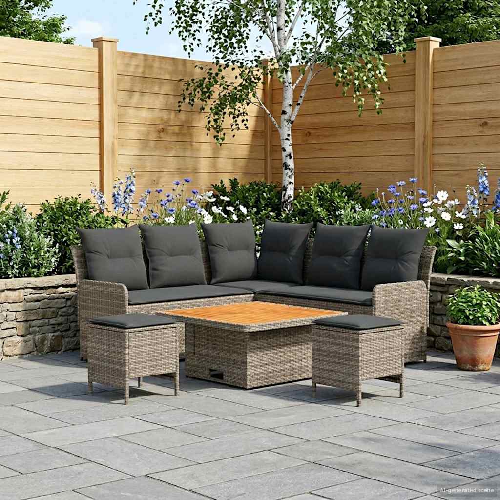 vidaXL Zestawy mebli z poduszką 6 pcs Szary i ciemnoszary Rattan PE