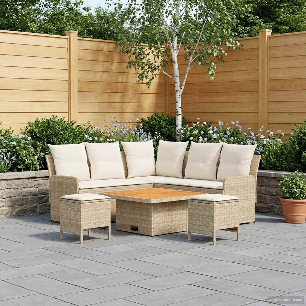 vidaXL Zestawy mebli z poduszką 6 pcs Beżowy i kremowy Rattan PE