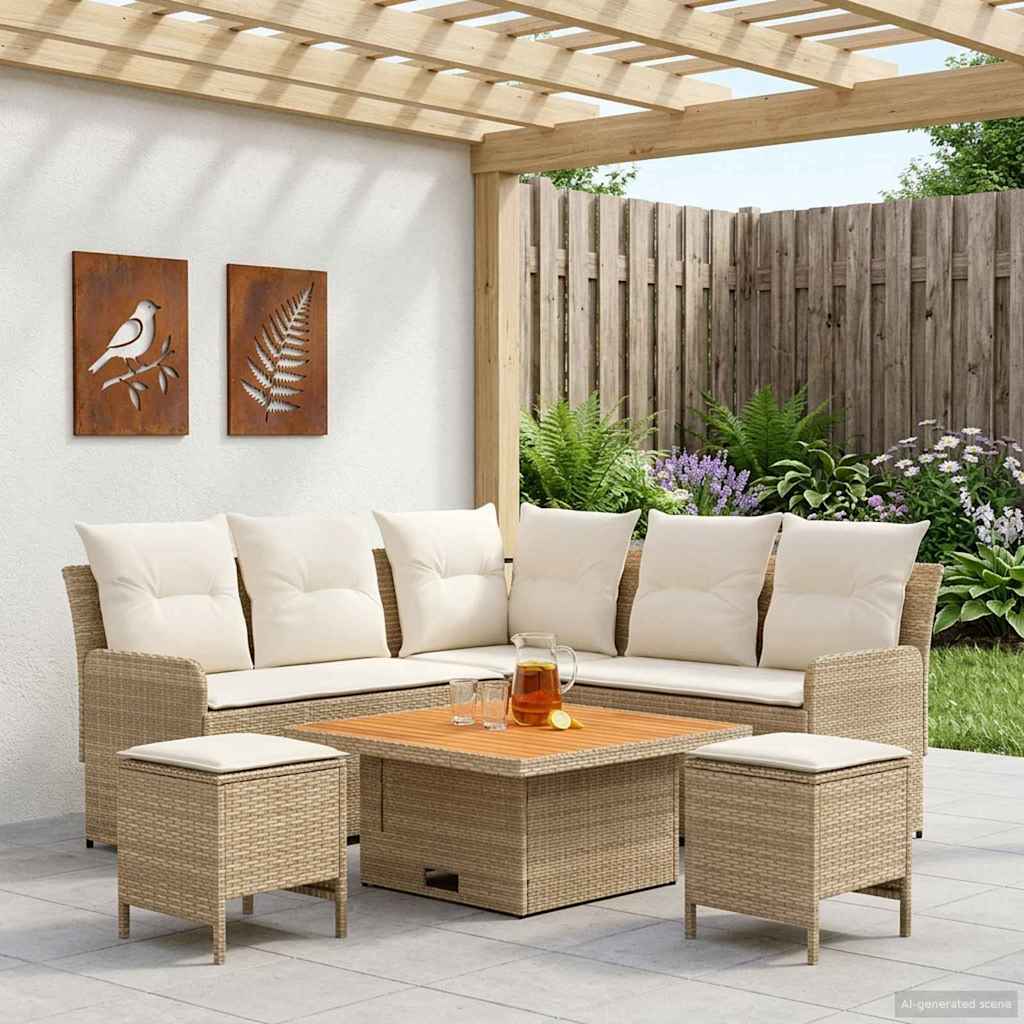 vidaXL Zestawy mebli z poduszką 6 pcs Beżowy i kremowy Rattan PE