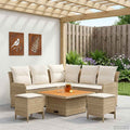 vidaXL Zestawy mebli z poduszką 6 pcs Beżowy i kremowy Rattan PE