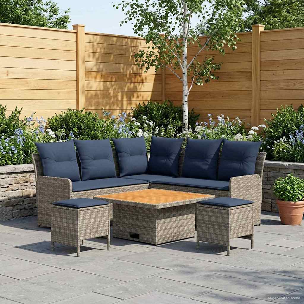 vidaXL Zestawy mebli z poduszką 6 pcs Szary i granatowy Rattan PE