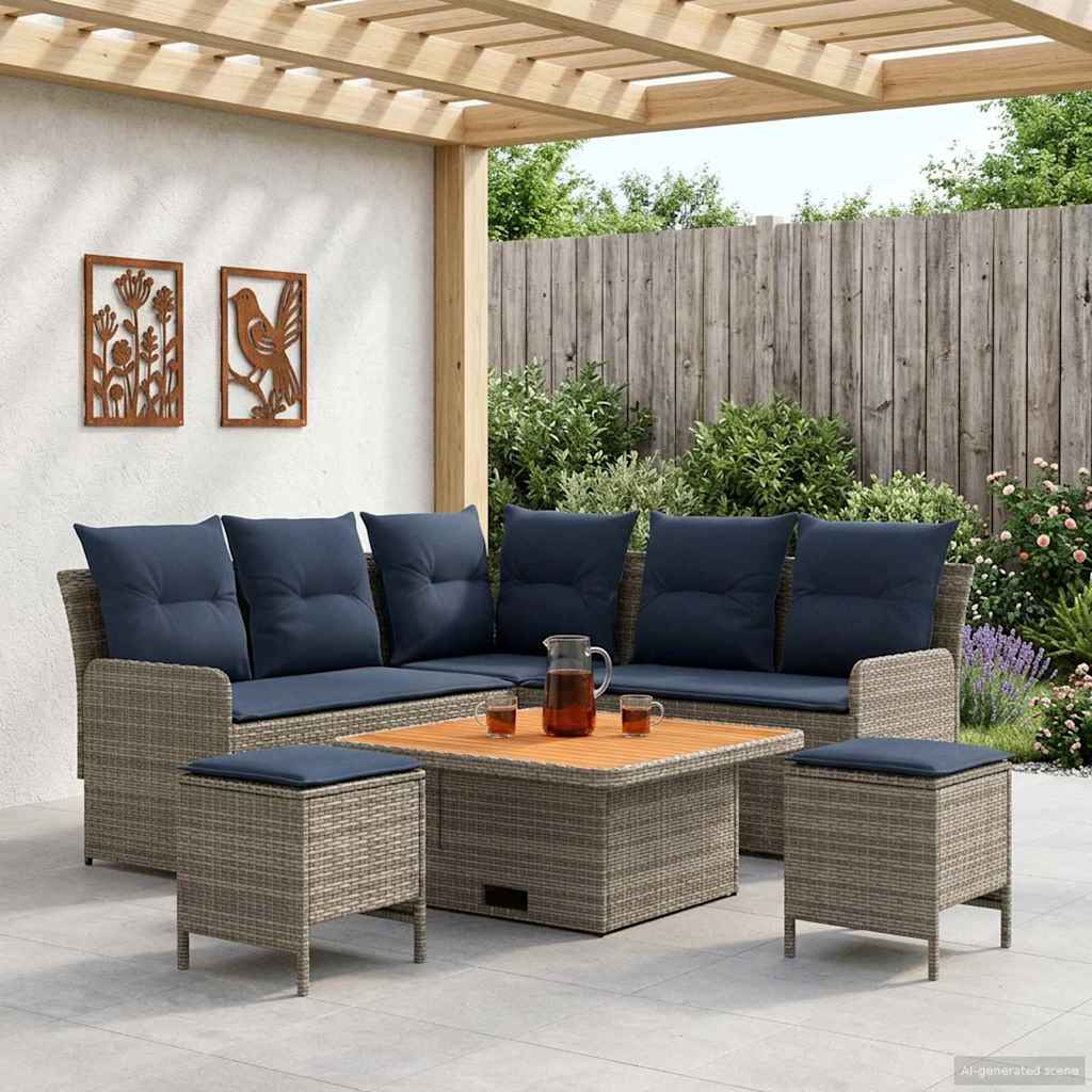 vidaXL Zestawy mebli z poduszką 6 pcs Szary i granatowy Rattan PE