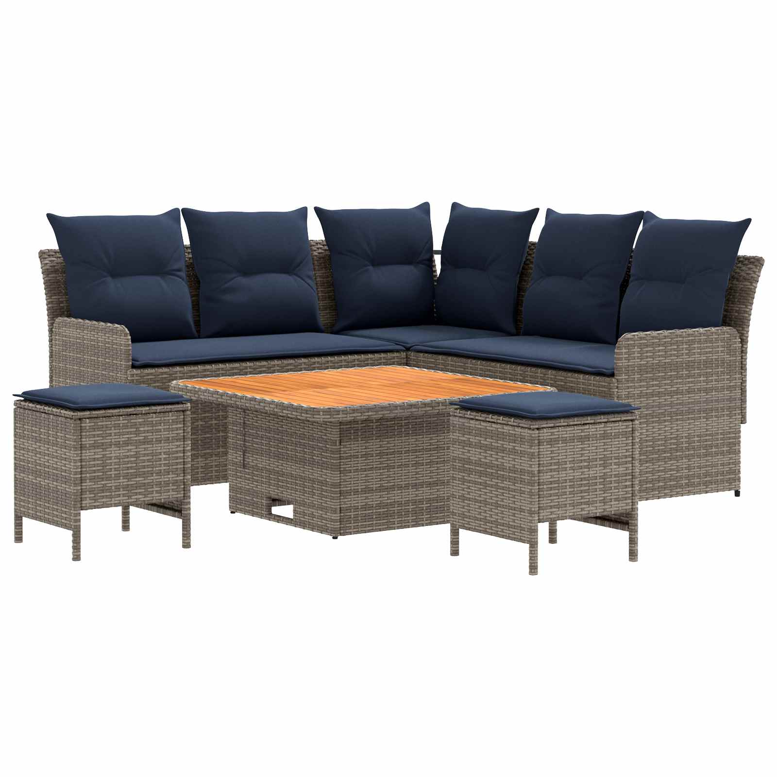 vidaXL Zestawy mebli z poduszką 6 pcs Szary i granatowy Rattan PE