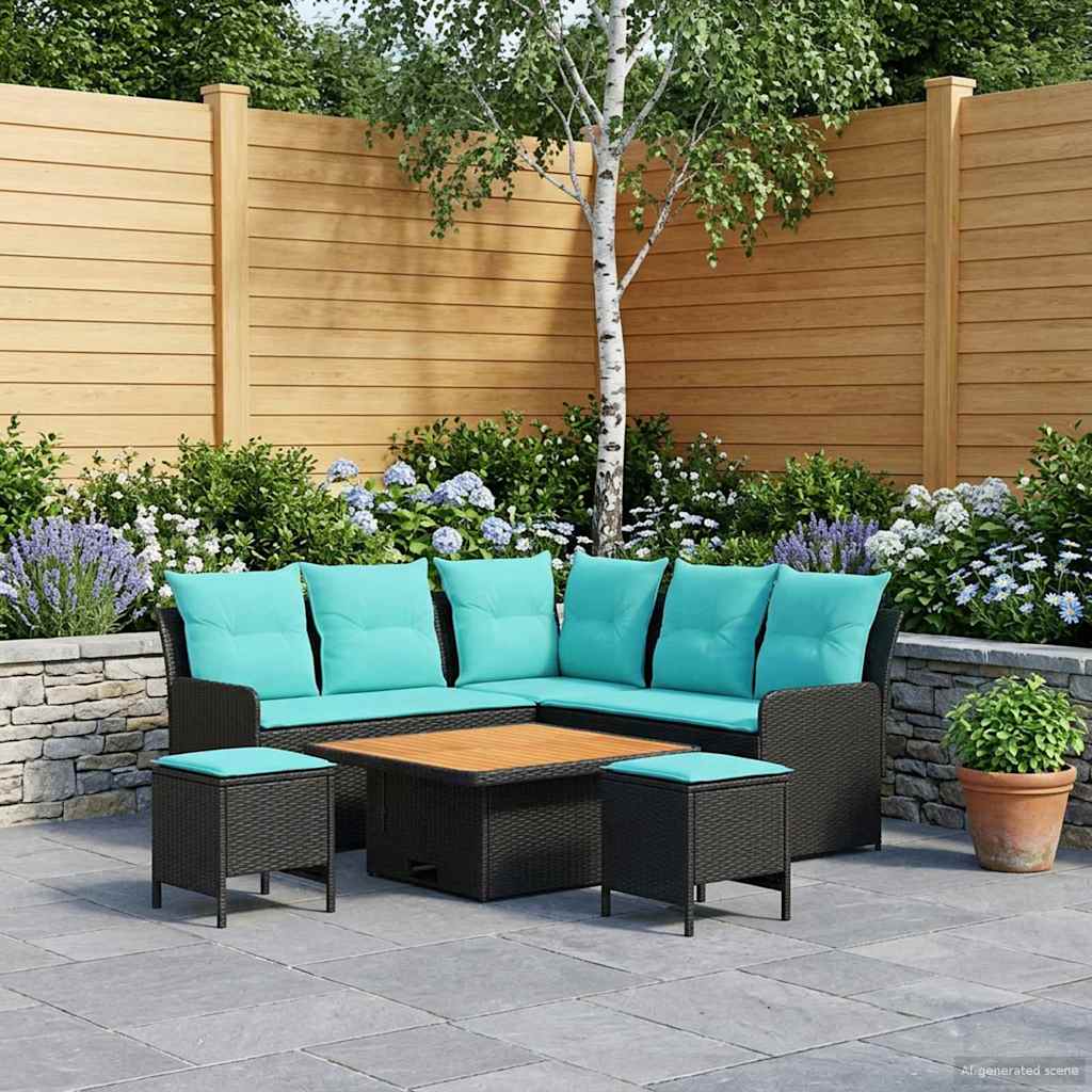vidaXL Zestawy mebli z poduszką 6 pcs Czarny i Turkusowy Rattan PE