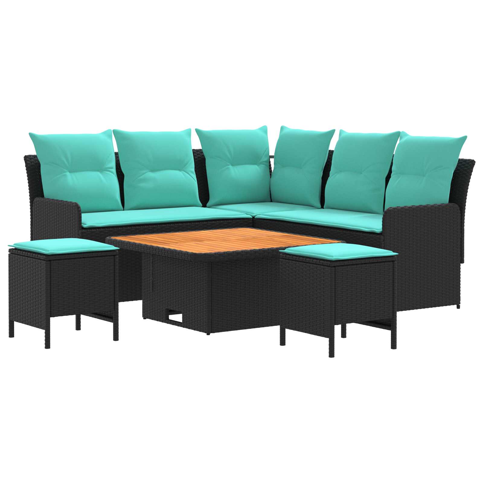 vidaXL Zestawy mebli z poduszką 6 pcs Czarny i Turkusowy Rattan PE