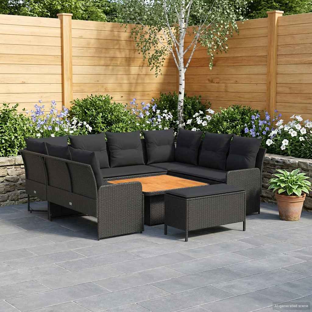 vidaXL Zestawy mebli z poduszką 7 pcs Czarny Rattan PE