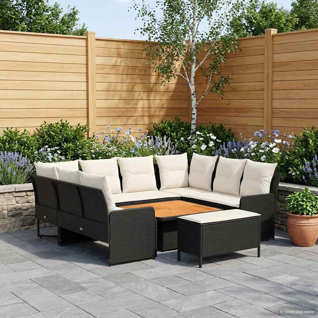 vidaXL Zestawy mebli z poduszką 7 pcs Czarny i kremowy Rattan PE