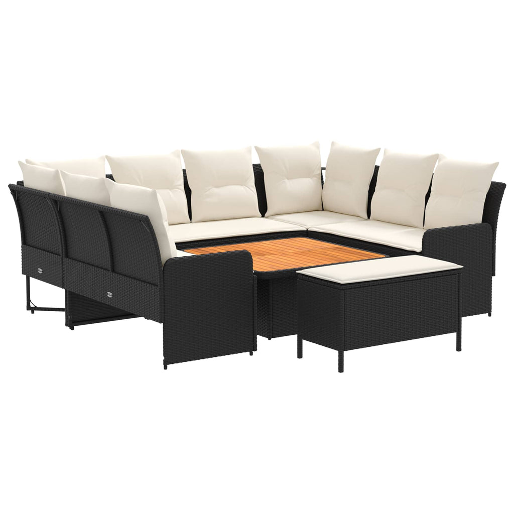 vidaXL Zestawy mebli z poduszką 7 pcs Czarny i kremowy Rattan PE