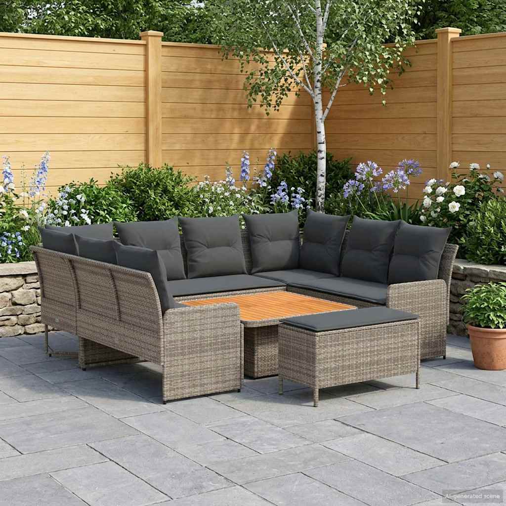 vidaXL Zestawy mebli z poduszką 7 pcs Szary i ciemnoszary Rattan PE