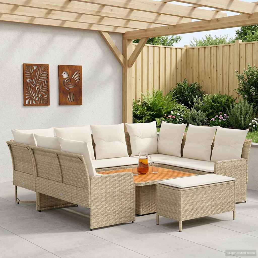 vidaXL Zestawy mebli z poduszką 7 pcs Beżowy i kremowy Rattan PE