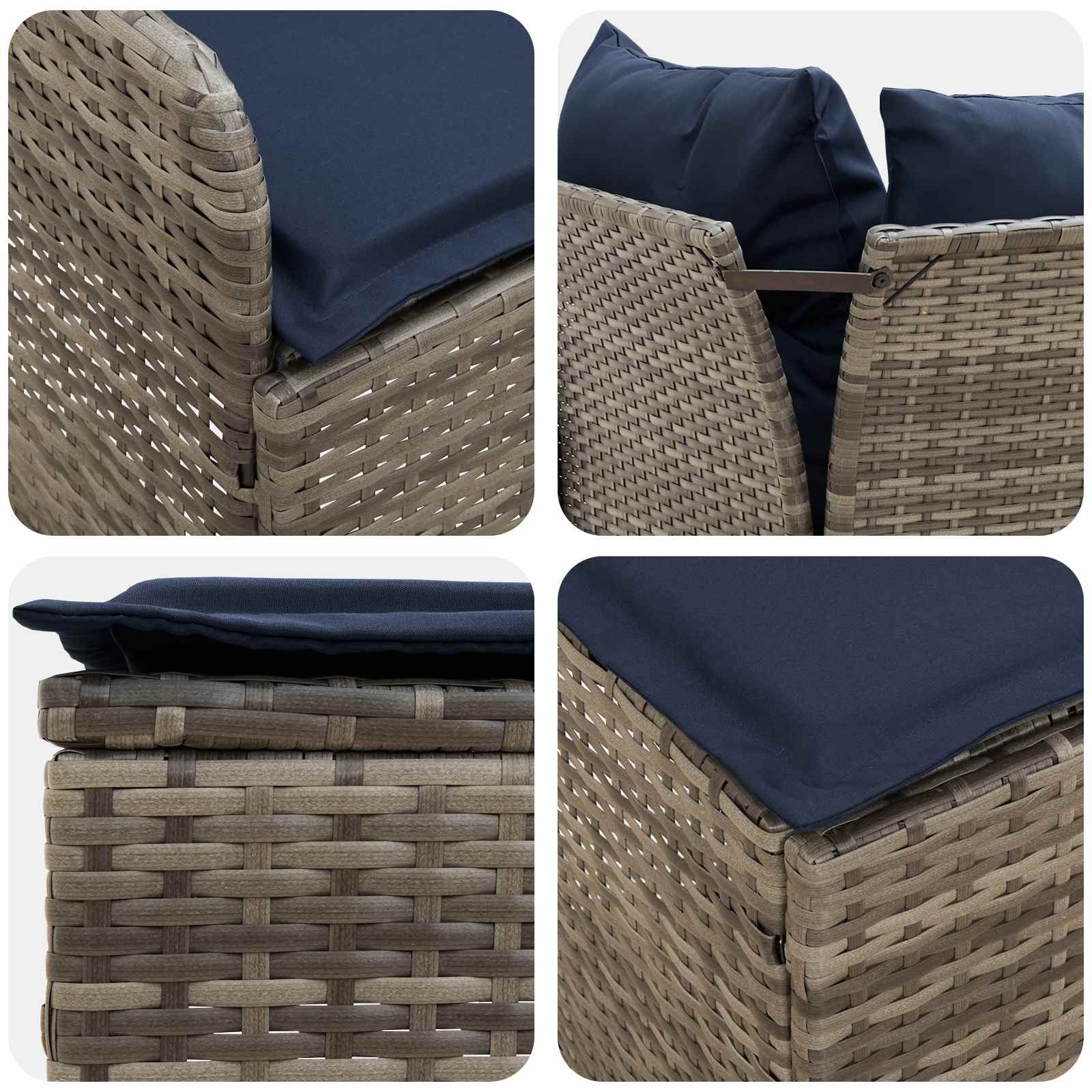 vidaXL Zestawy mebli z poduszką 7 pcs Szary i granatowy Rattan PE