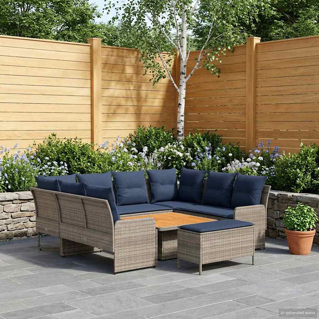 vidaXL Zestawy mebli z poduszką 7 pcs Szary i granatowy Rattan PE