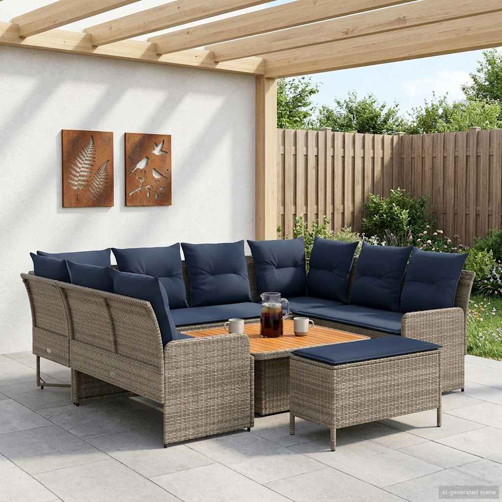 vidaXL Zestawy mebli z poduszką 7 pcs Szary i granatowy Rattan PE